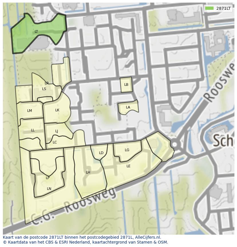 Afbeelding van het postcodegebied 2871 LT op de kaart.