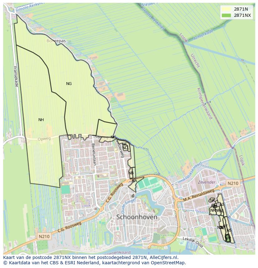 Afbeelding van het postcodegebied 2871 NX op de kaart.