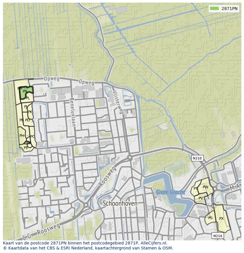 Afbeelding van het postcodegebied 2871 PN op de kaart.