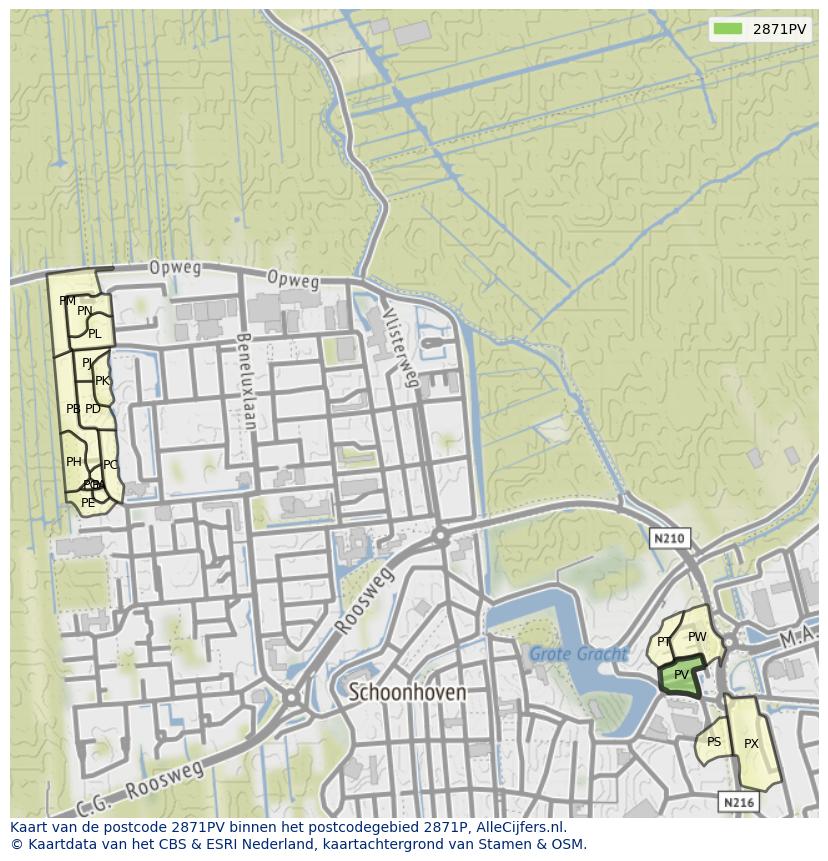 Afbeelding van het postcodegebied 2871 PV op de kaart.
