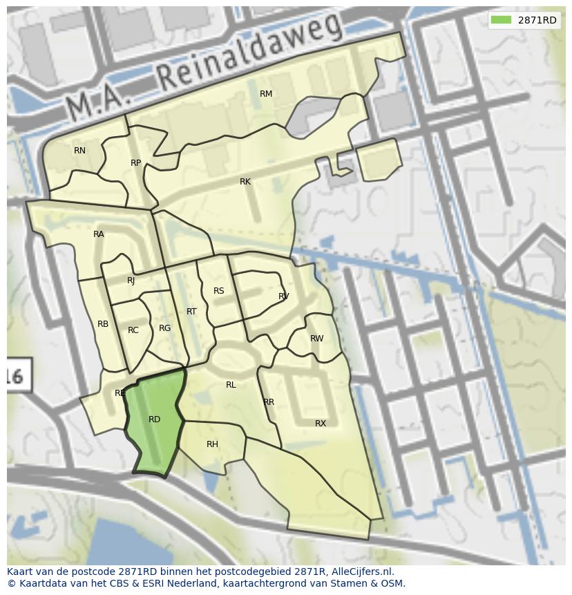 Afbeelding van het postcodegebied 2871 RD op de kaart.