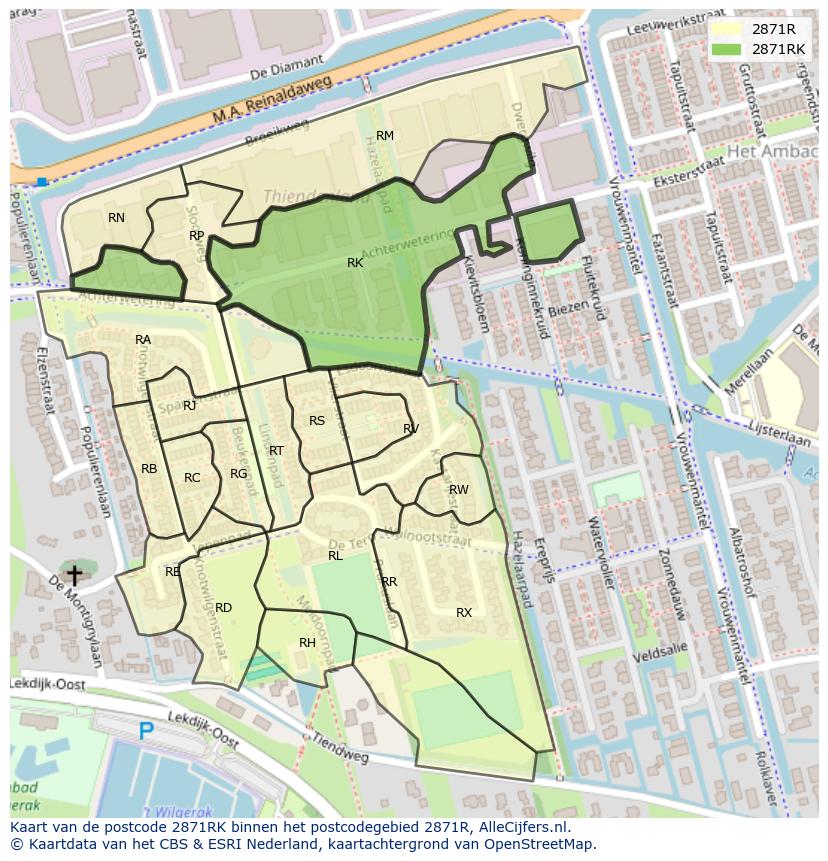 Afbeelding van het postcodegebied 2871 RK op de kaart.