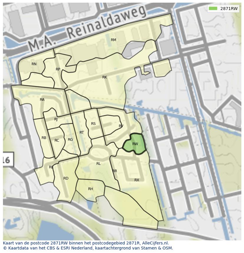 Afbeelding van het postcodegebied 2871 RW op de kaart.