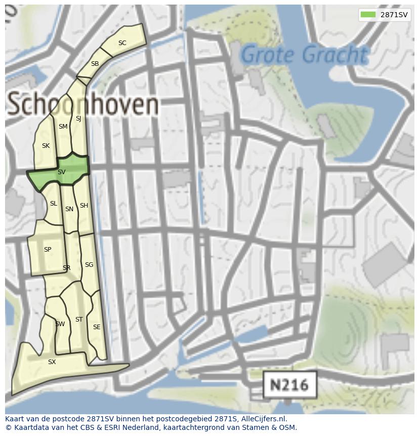 Afbeelding van het postcodegebied 2871 SV op de kaart.