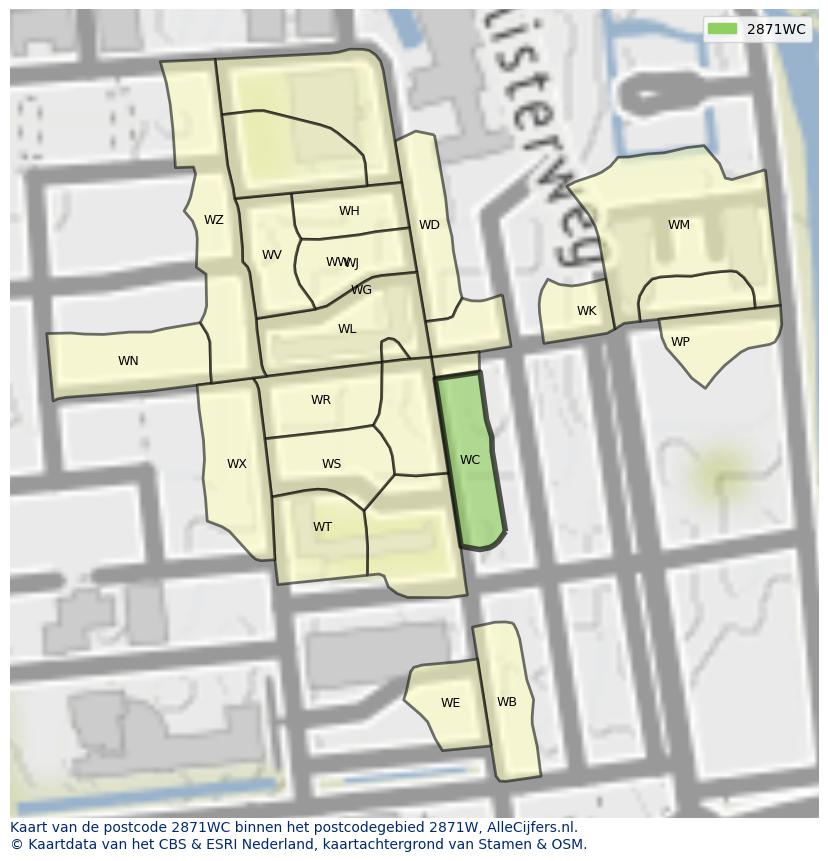 Afbeelding van het postcodegebied 2871 WC op de kaart.