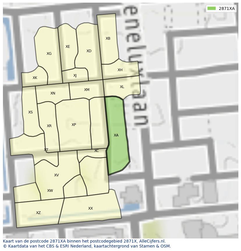 Afbeelding van het postcodegebied 2871 XA op de kaart.