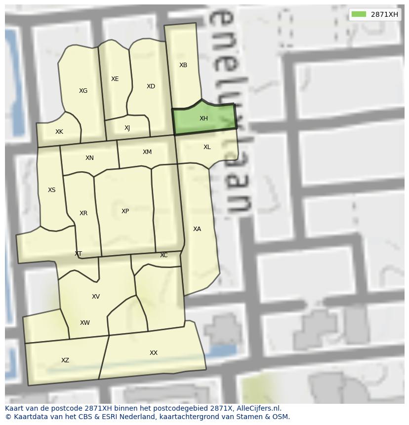 Afbeelding van het postcodegebied 2871 XH op de kaart.