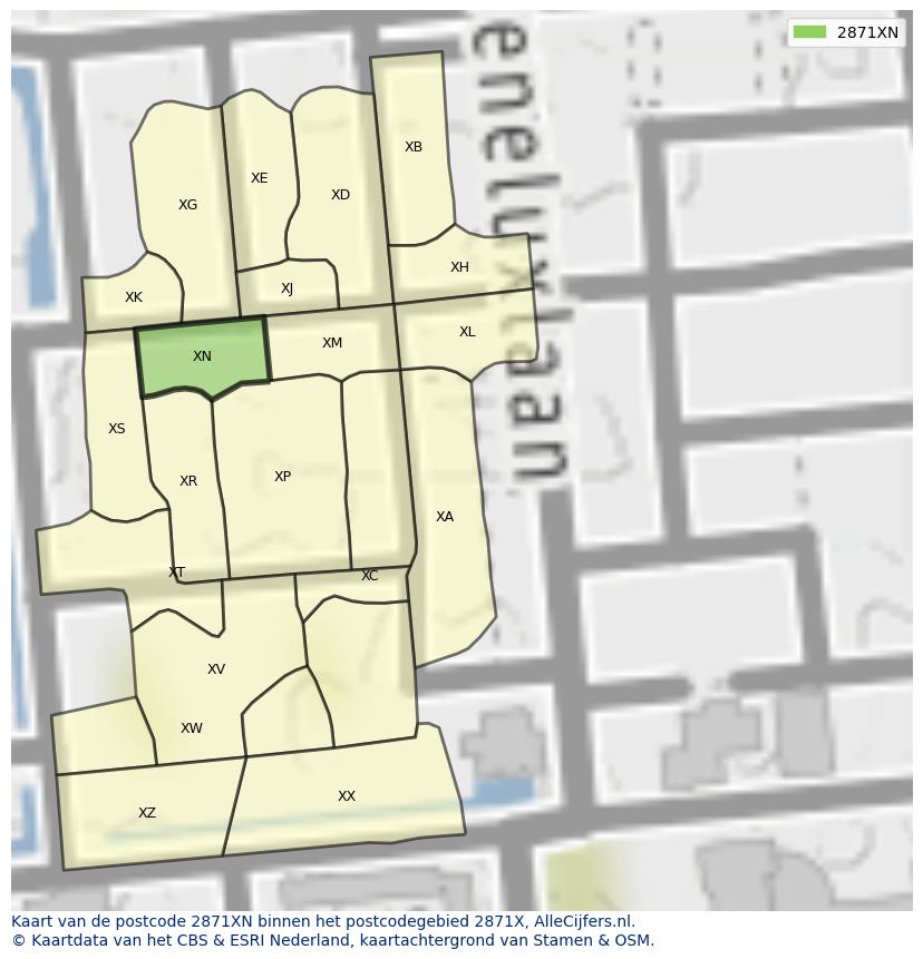Afbeelding van het postcodegebied 2871 XN op de kaart.