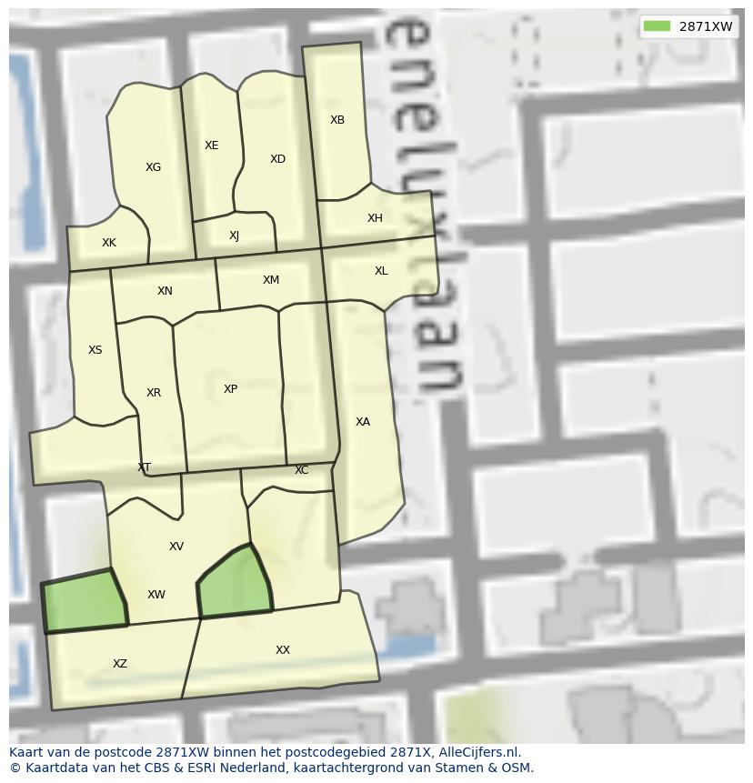 Afbeelding van het postcodegebied 2871 XW op de kaart.