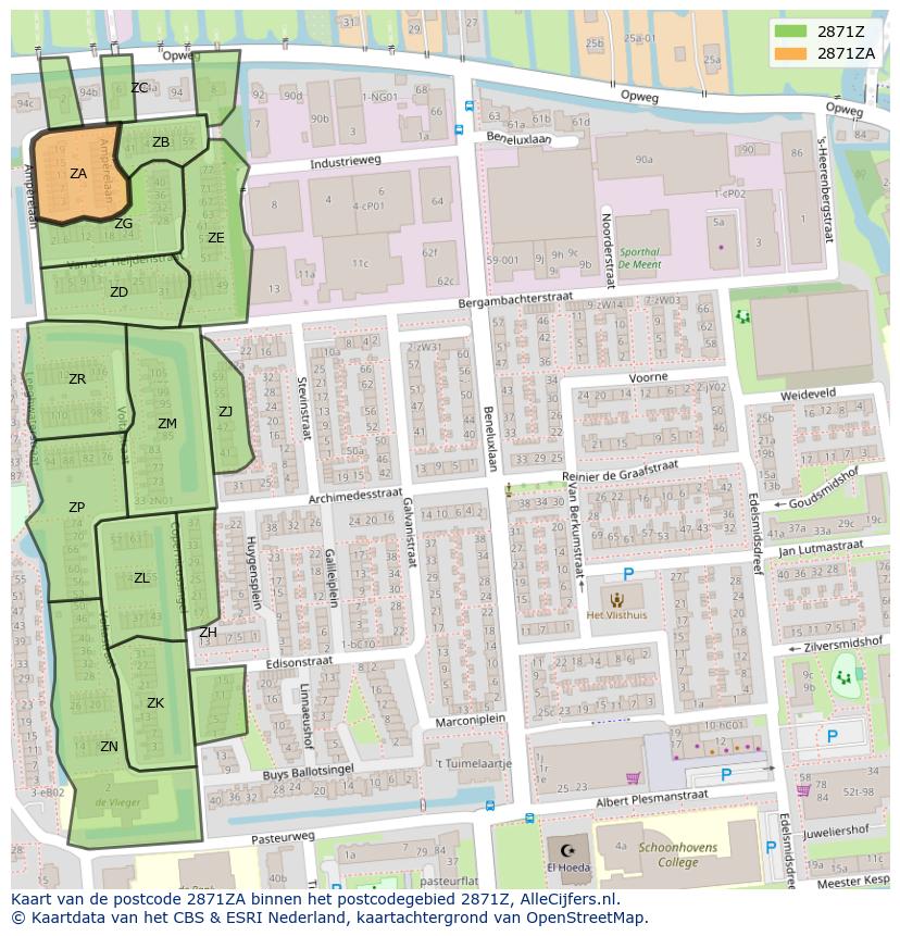 Afbeelding van het postcodegebied 2871 ZA op de kaart.