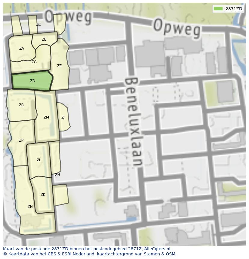 Afbeelding van het postcodegebied 2871 ZD op de kaart.