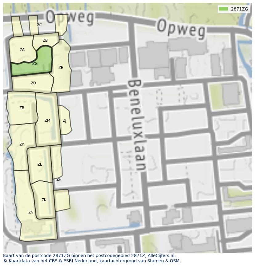 Afbeelding van het postcodegebied 2871 ZG op de kaart.