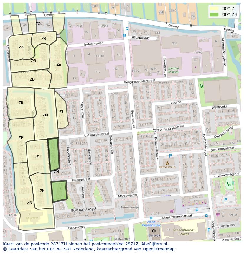 Afbeelding van het postcodegebied 2871 ZH op de kaart.