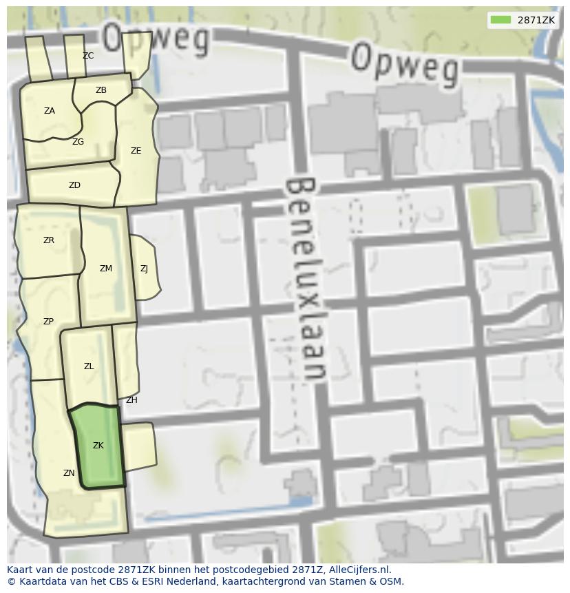 Afbeelding van het postcodegebied 2871 ZK op de kaart.