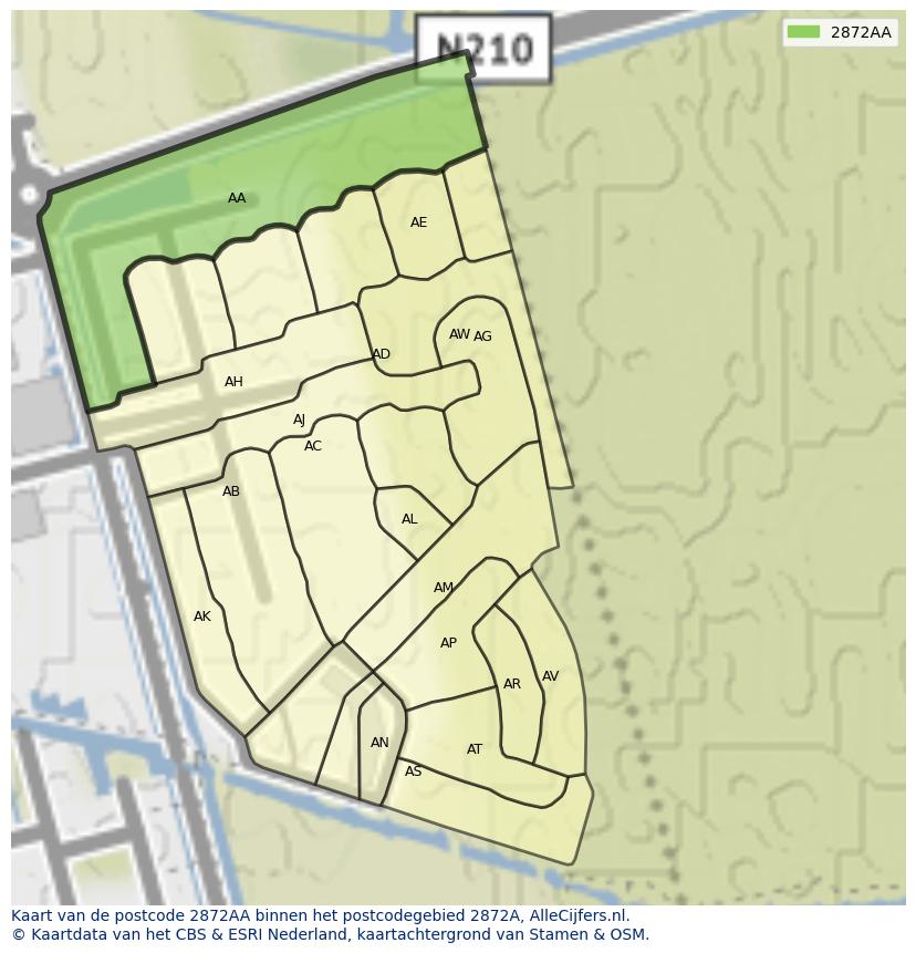 Afbeelding van het postcodegebied 2872 AA op de kaart.