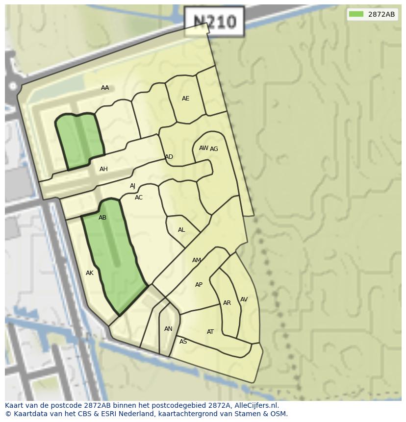 Afbeelding van het postcodegebied 2872 AB op de kaart.