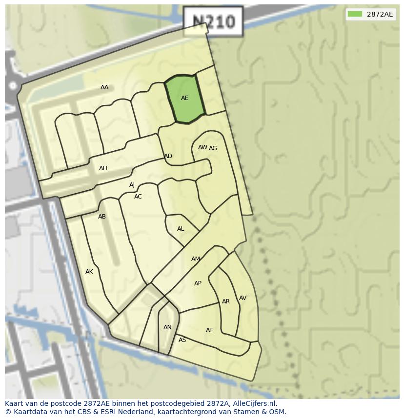 Afbeelding van het postcodegebied 2872 AE op de kaart.