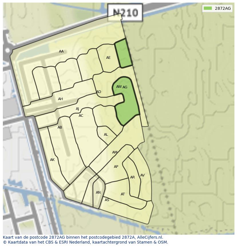 Afbeelding van het postcodegebied 2872 AG op de kaart.
