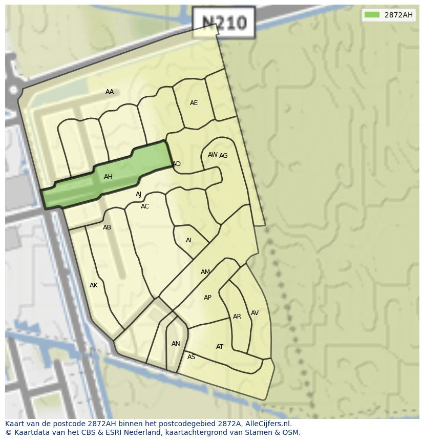 Afbeelding van het postcodegebied 2872 AH op de kaart.
