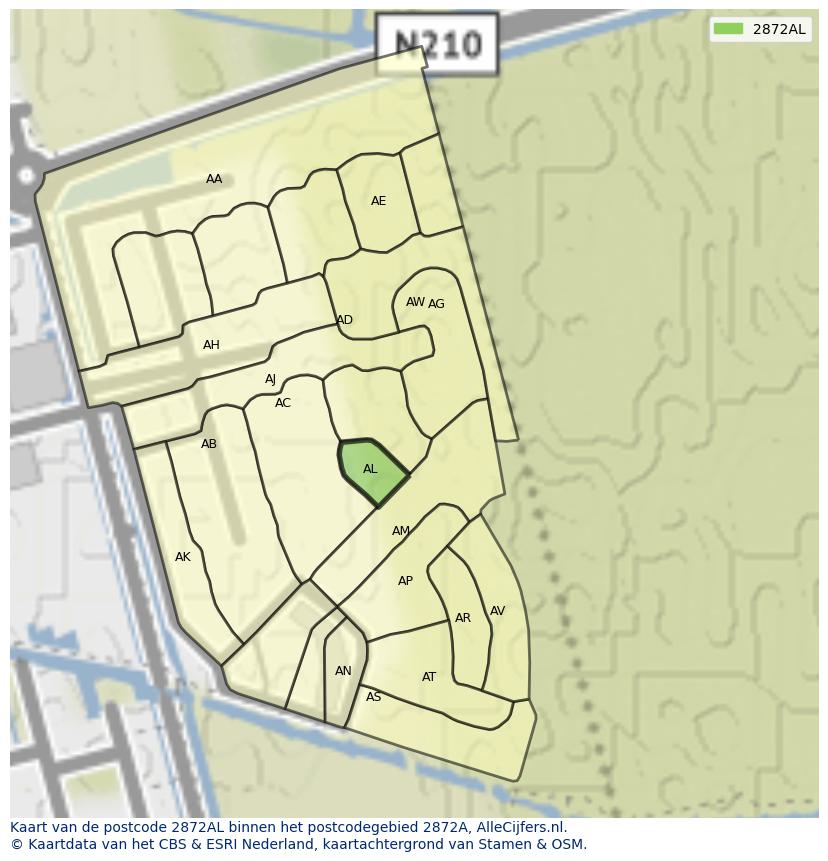 Afbeelding van het postcodegebied 2872 AL op de kaart.