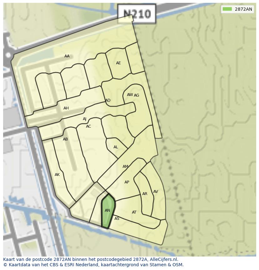 Afbeelding van het postcodegebied 2872 AN op de kaart.