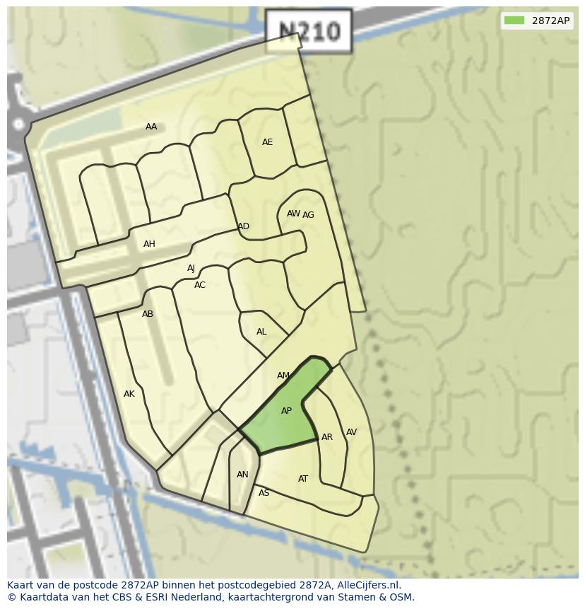 Afbeelding van het postcodegebied 2872 AP op de kaart.