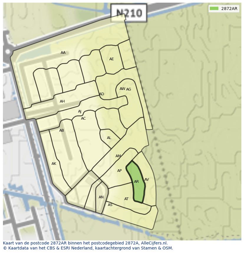 Afbeelding van het postcodegebied 2872 AR op de kaart.