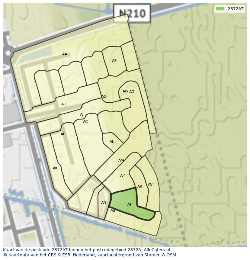 Afbeelding van het postcodegebied 2872 AT op de kaart.