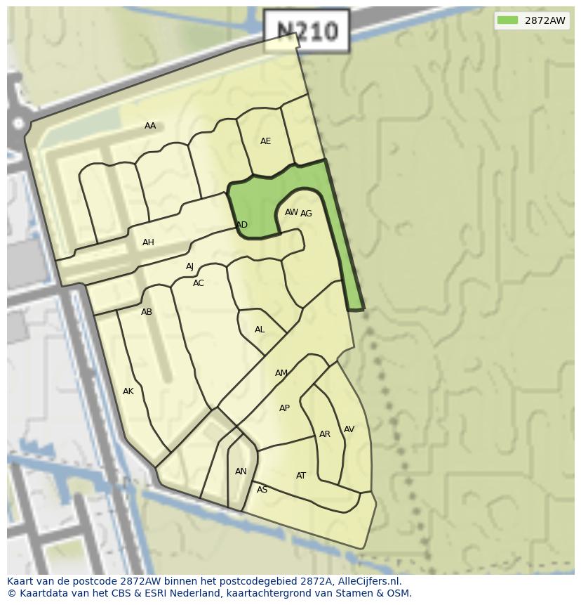 Afbeelding van het postcodegebied 2872 AW op de kaart.