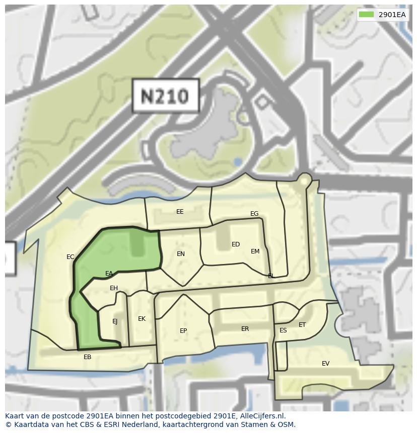 Afbeelding van het postcodegebied 2901 EA op de kaart.