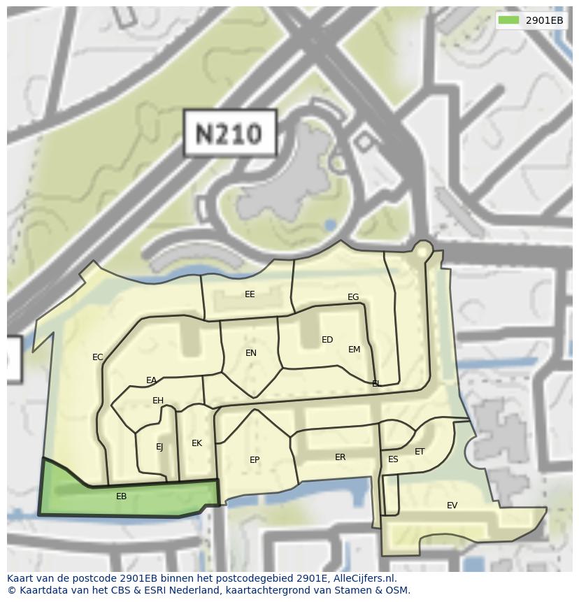 Afbeelding van het postcodegebied 2901 EB op de kaart.