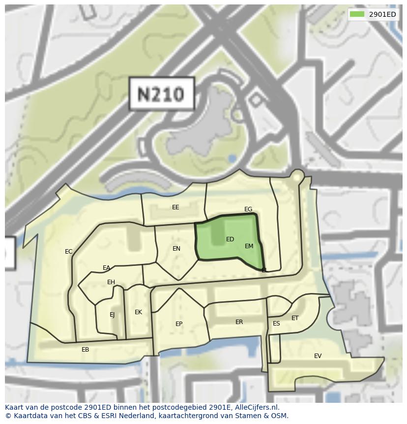 Afbeelding van het postcodegebied 2901 ED op de kaart.