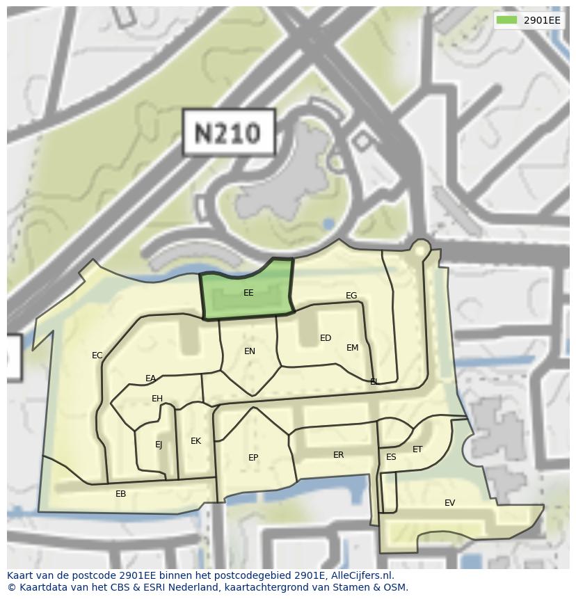 Afbeelding van het postcodegebied 2901 EE op de kaart.