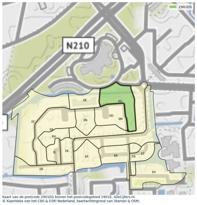 Afbeelding van het postcodegebied 2901 EG op de kaart.