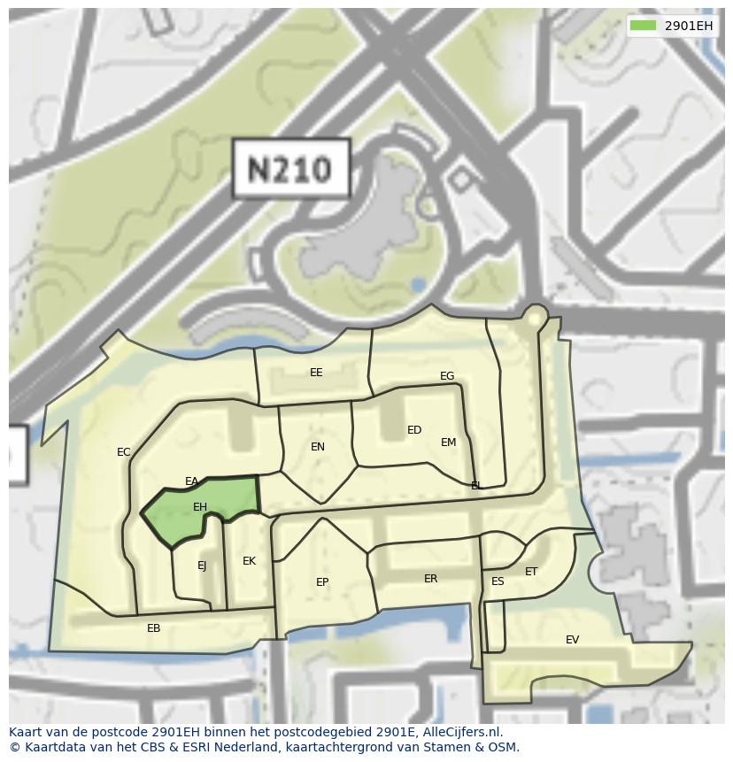 Afbeelding van het postcodegebied 2901 EH op de kaart.