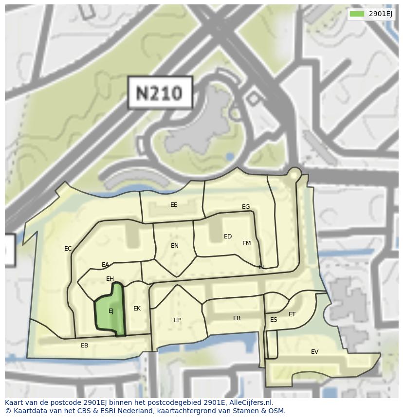 Afbeelding van het postcodegebied 2901 EJ op de kaart.