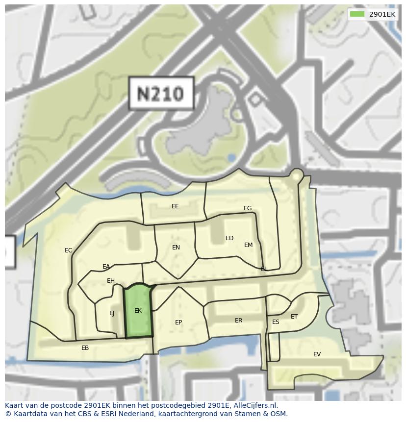 Afbeelding van het postcodegebied 2901 EK op de kaart.