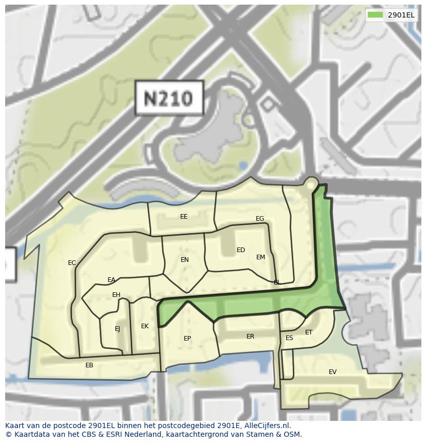 Afbeelding van het postcodegebied 2901 EL op de kaart.