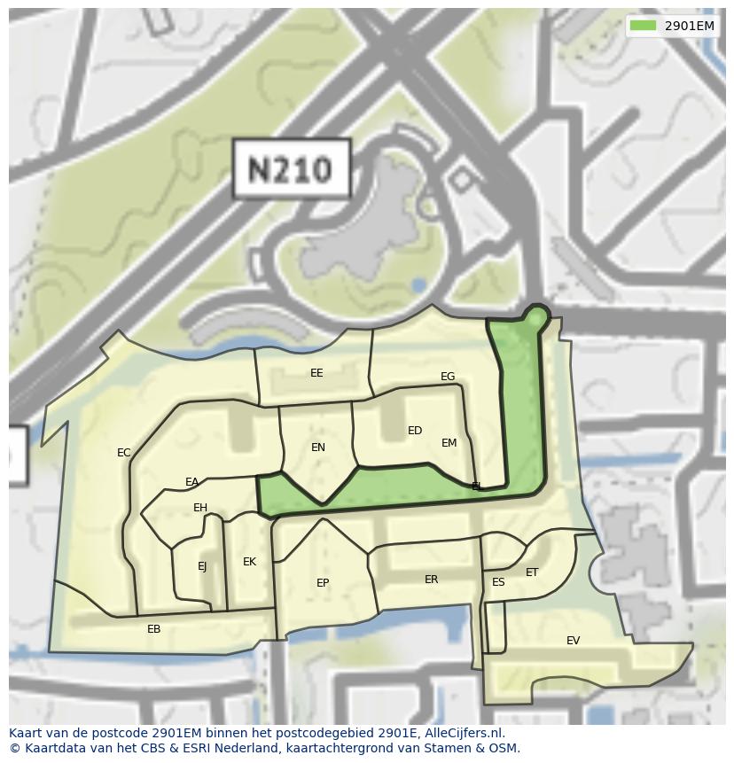 Afbeelding van het postcodegebied 2901 EM op de kaart.