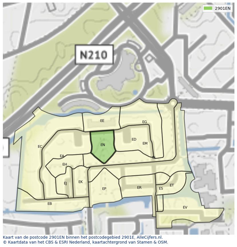 Afbeelding van het postcodegebied 2901 EN op de kaart.