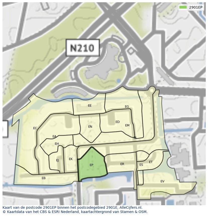 Afbeelding van het postcodegebied 2901 EP op de kaart.