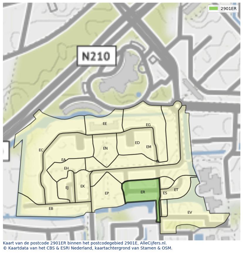 Afbeelding van het postcodegebied 2901 ER op de kaart.