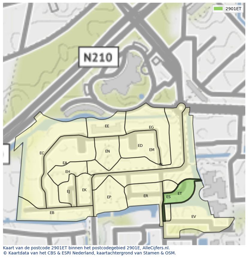 Afbeelding van het postcodegebied 2901 ET op de kaart.