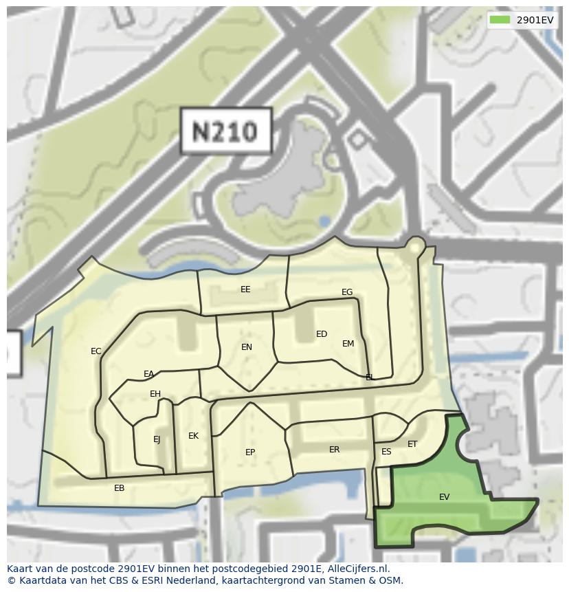 Afbeelding van het postcodegebied 2901 EV op de kaart.