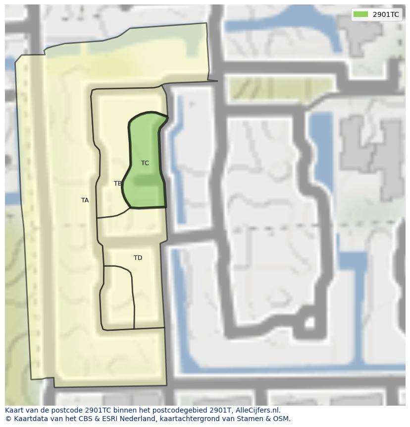 Afbeelding van het postcodegebied 2901 TC op de kaart.