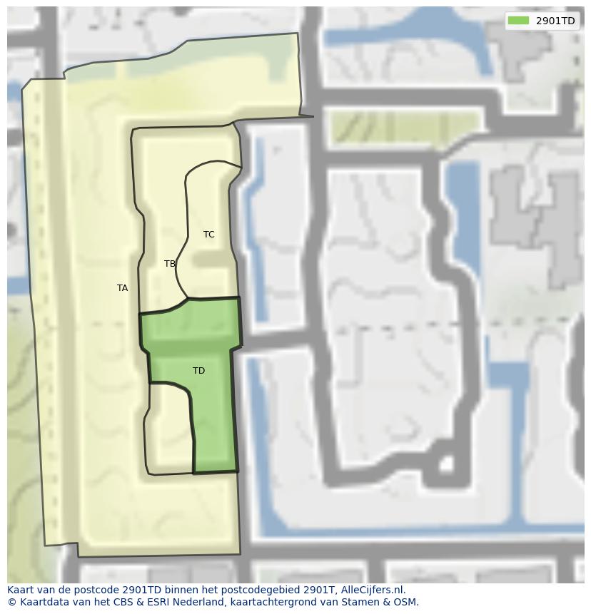 Afbeelding van het postcodegebied 2901 TD op de kaart.