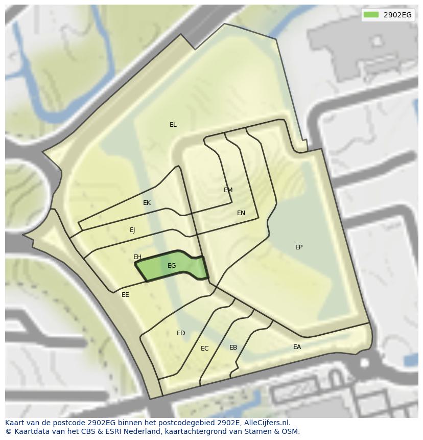Afbeelding van het postcodegebied 2902 EG op de kaart.