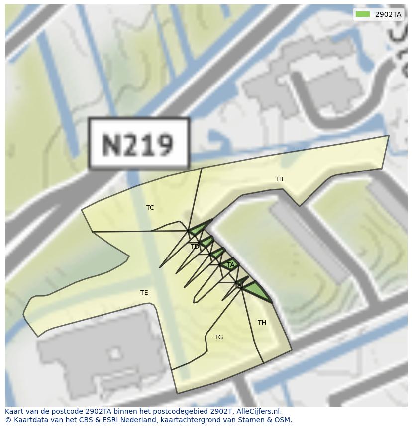 Afbeelding van het postcodegebied 2902 TA op de kaart.