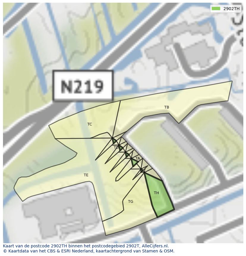 Afbeelding van het postcodegebied 2902 TH op de kaart.