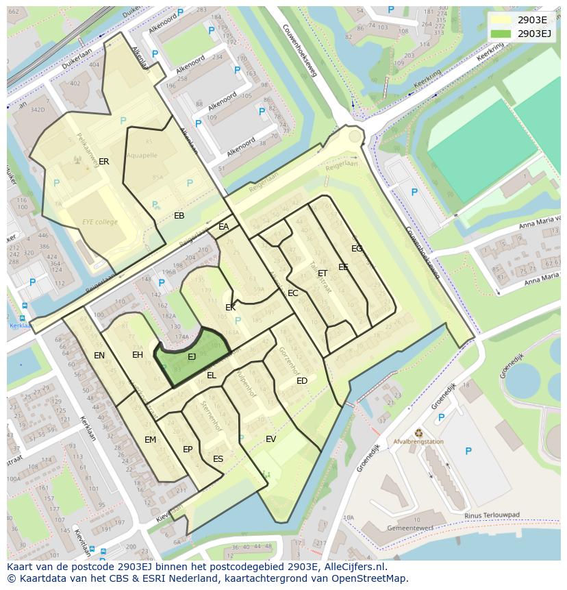 Afbeelding van het postcodegebied 2903 EJ op de kaart.